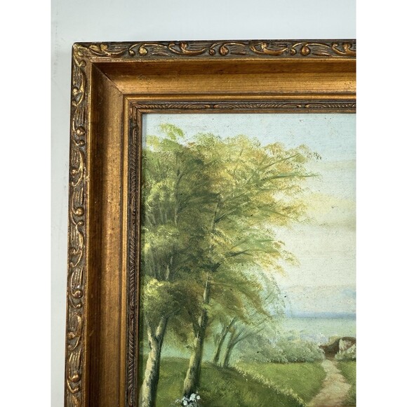 Original Oil Landscape Painting Of Landscape Scene With River, Trees, Flowers - Picture 4 of 8